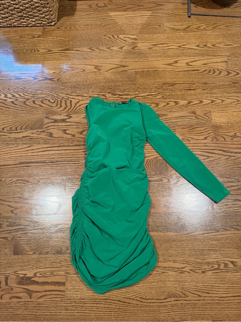Zara Emerald One-Shoulder Ruched Long Sleeve Dress